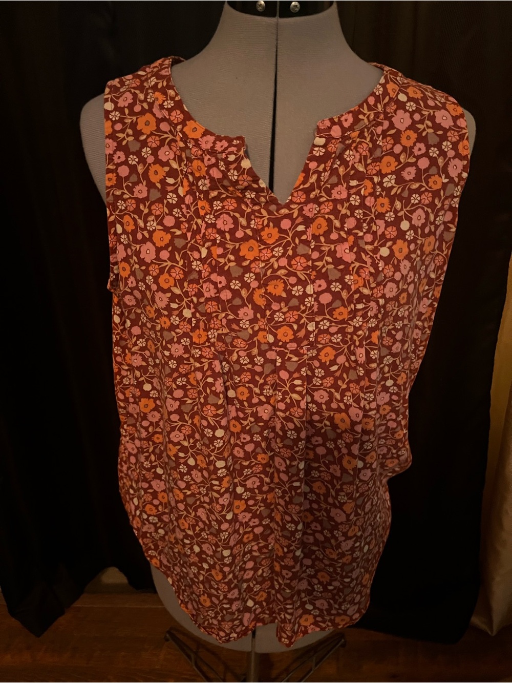 croft & barrow Floral Sleeveless V-Notch Top - Burgundy, Pink, Orange